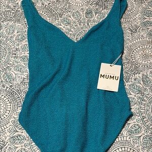 Show Me Your MuMu Blue One Piece Swimsuit with V-Neckline